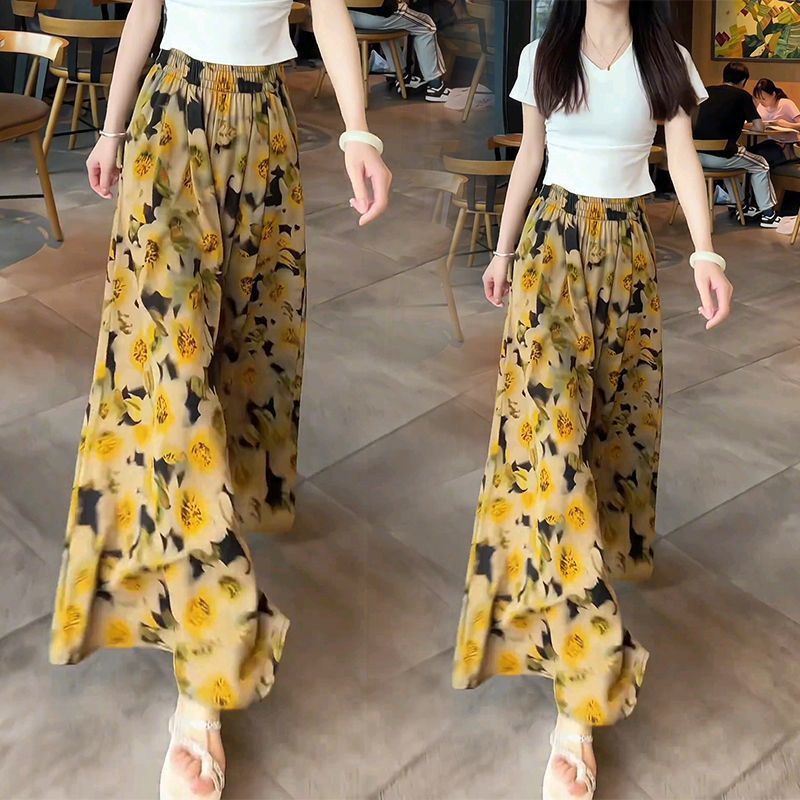 大码复古高级感洋气碎花裤子2025夏季高腰时尚显瘦气质减龄裤裙女