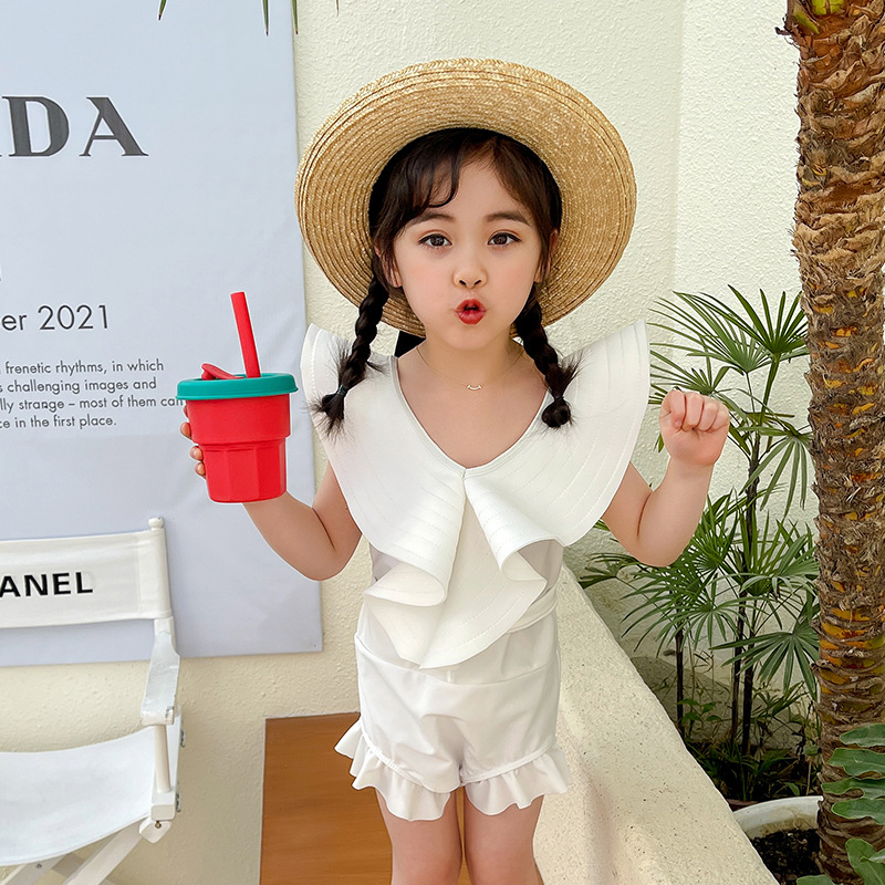 Traje de baño para niñas de una pieza 2023 nuevo traje de baño de estilo occidental para niños Estilo coreano para niños en línea Traje de baño para niñas de moda roja