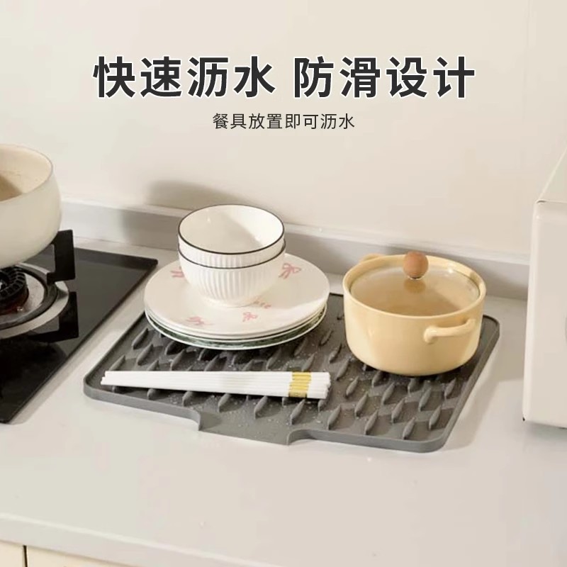 カウンタートップ傾斜シリコン排水マットシンク火傷防止断熱ポットマットキッチン果物と野菜の食器水フィルター乾燥マット卸売|undefined