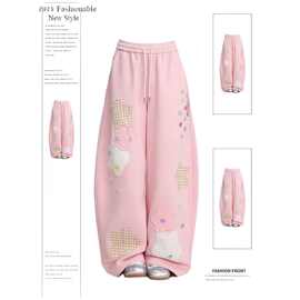 女童时尚夏装中大童夏季新款美式复古格子拼接宽松阔腿时尚休闲裤