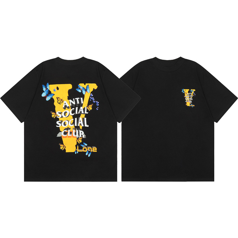 Versión correcta ASSC Club de dibujos animados relámpago impresión conjunta cuello redondo de los hombres Jersey pareja manga corta Camiseta moda