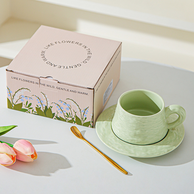 Tazas de café de cerámica de piedra de alta calidad, platos de oficina, tazas de café lujosas, copas de desayuno, regalo de mano.