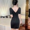 Deep V-wrap hip skirt KTV nightclub bouncing sexy short skirt foot bath work suit