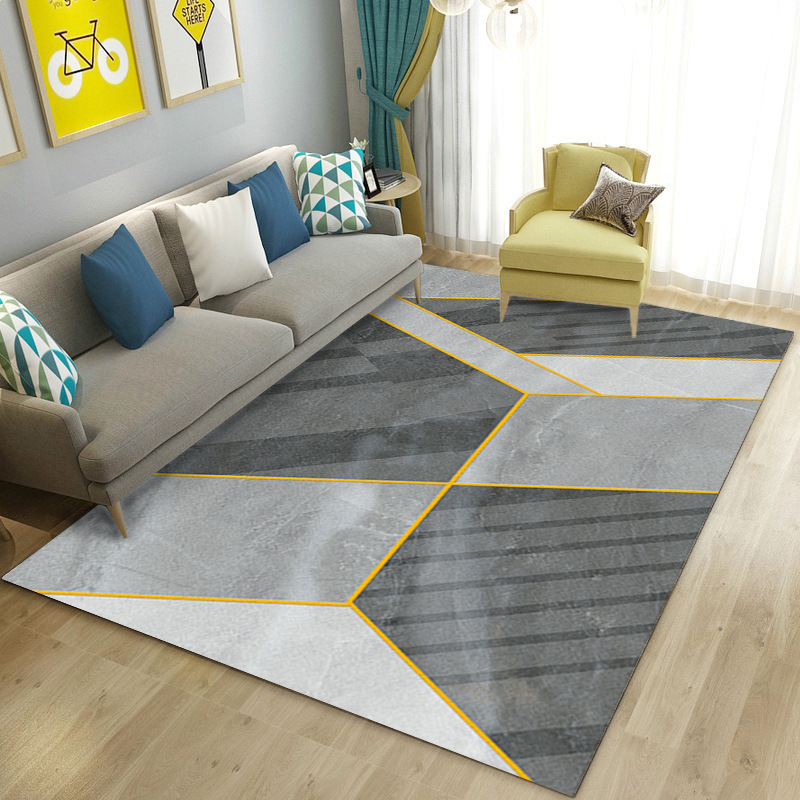 Light Luxury Geometric Living Room Coffee Table Sofa Mat Home Gray Bedroom Bedside Foot Mat Simple Crystal Fleece Rug