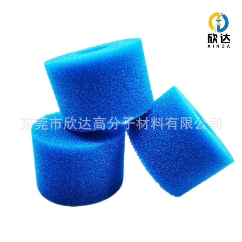 现货批发空心海绵过滤柱蓝色游泳池过滤聚氨酯海绵柱净水器过滤绵