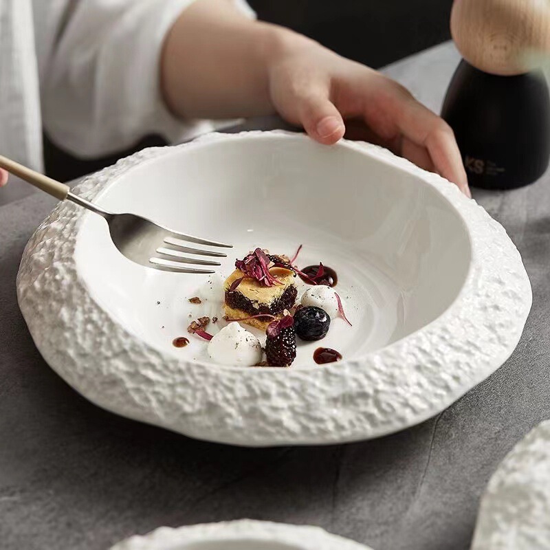 Rock Pattern Ceramic Plate Household Deep Plate Dish Creative Hotel Restaurant Tableware High-class White Dinner Plate Soup Plate Rock Pattern Ceramic Plate Household Deep Plate Dish Creative Hotel Restaurant Tableware High-class White Dinner Plate Soup Plate