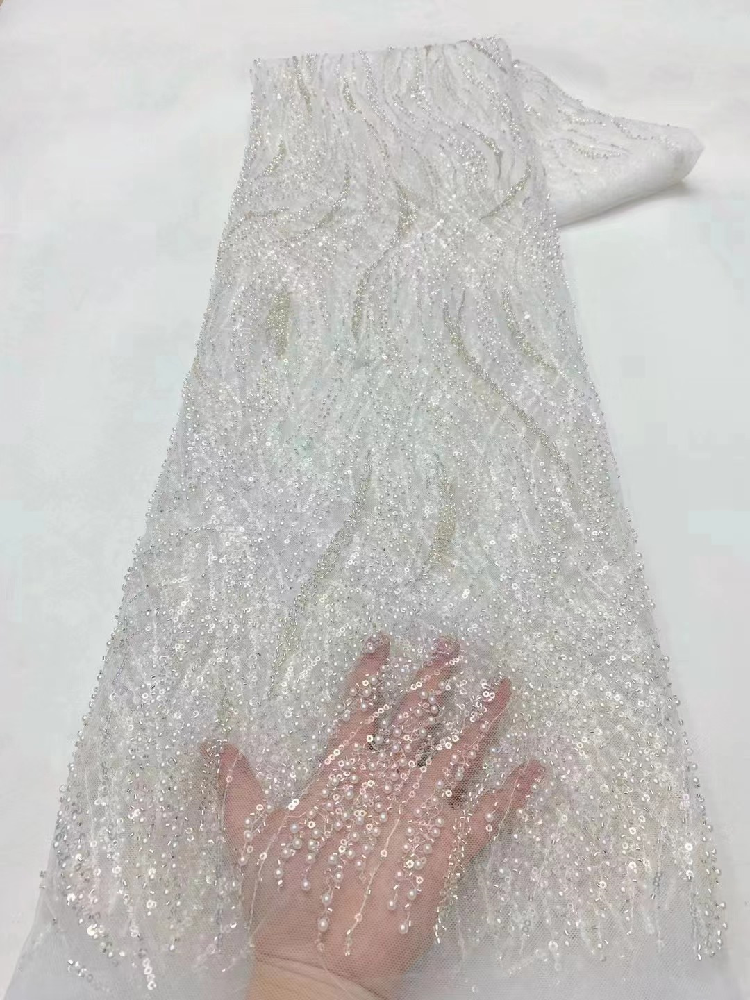 Multicolor hueco perla sequinilla malla cuentas tubo bordado tela cuentas encaje apertado vestido de boda transfronterizo