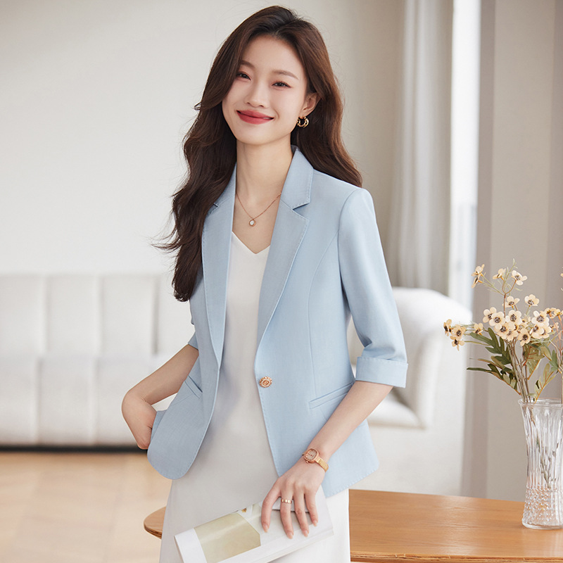 2025 Summer Thin Pink Quarter-Sleeved Blazer Casual Short Mid-Sleeved Suit Top for Small People