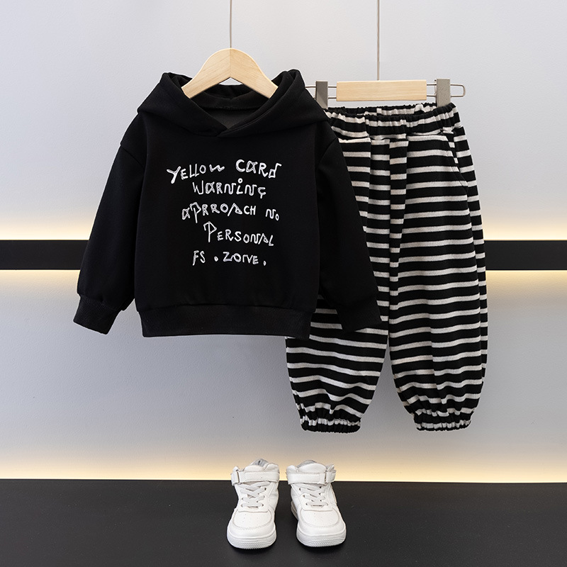 7724 Traje de primavera y otoño para niños 2025 nuevo traje para niños hermoso bebé con capucha de moda versión coreana de dos piezas de moda