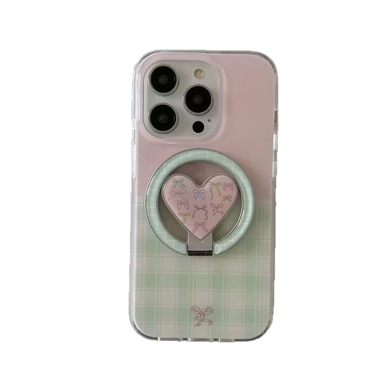 Estilo coreano ins florece costura a cuadros para iPhone16 soporte de amor 15ProMax funda para teléfono móvil Apple 14P