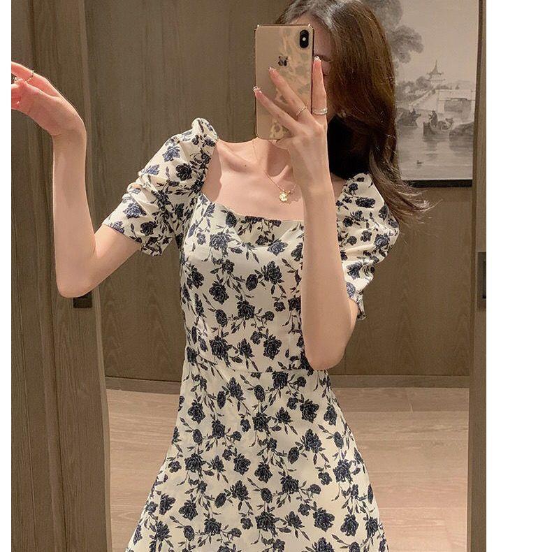 Rose Floral Dress 2025 Spring and Summer New Korean Style Small French Tea Break Waist Slimming Look Pure Lust Style