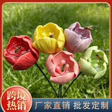 景德镇陶瓷仿真花摆件多色郁金香蜜蜂饮水器花园装饰工艺品跨境