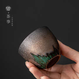 鎏金陶瓷茶杯单杯中式功夫茶具家用复古主人杯个人杯单个品茗杯