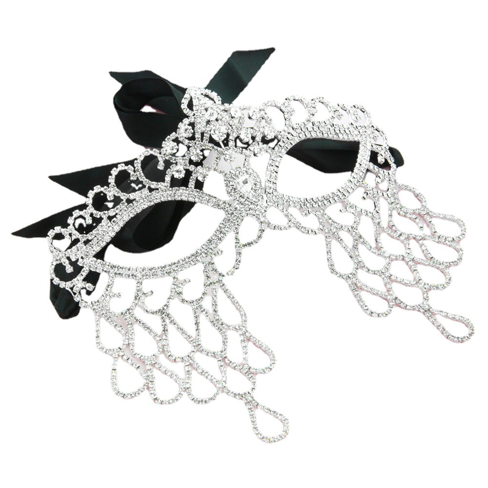 Europa y América rhinestone máscara femenina Halloween sexy personalidad exagerada malla borla completa diamante máscara accesorios máscara