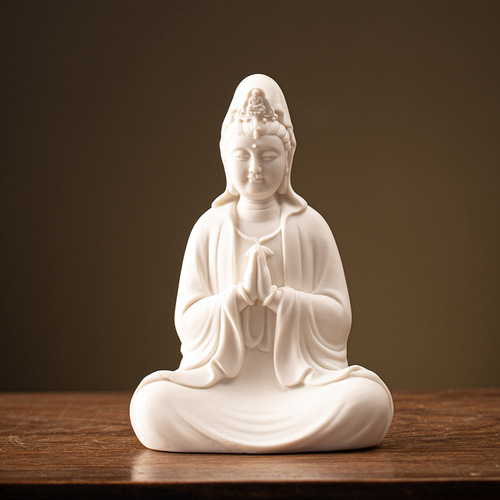 Ceramic South China Sea Guanyin Bodhisattva Buddha statue living room home sitting lotus worship ornaments lamp circle folding ten Guanyin Bodhisattva statue