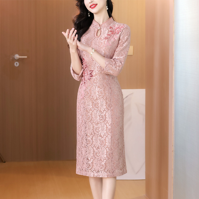 xxnz6618年轻喜婆婆婚宴装礼服裙2025秋季新款优雅拉链粉色连衣裙|undefined