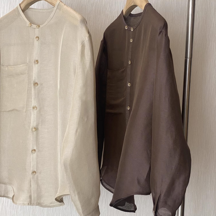 Highly Recommended! the Relaxed Feel Is Amazing ~ High-End Artistic Imitation Silk Linen Loose-Fitting Slimming Shirt for Women