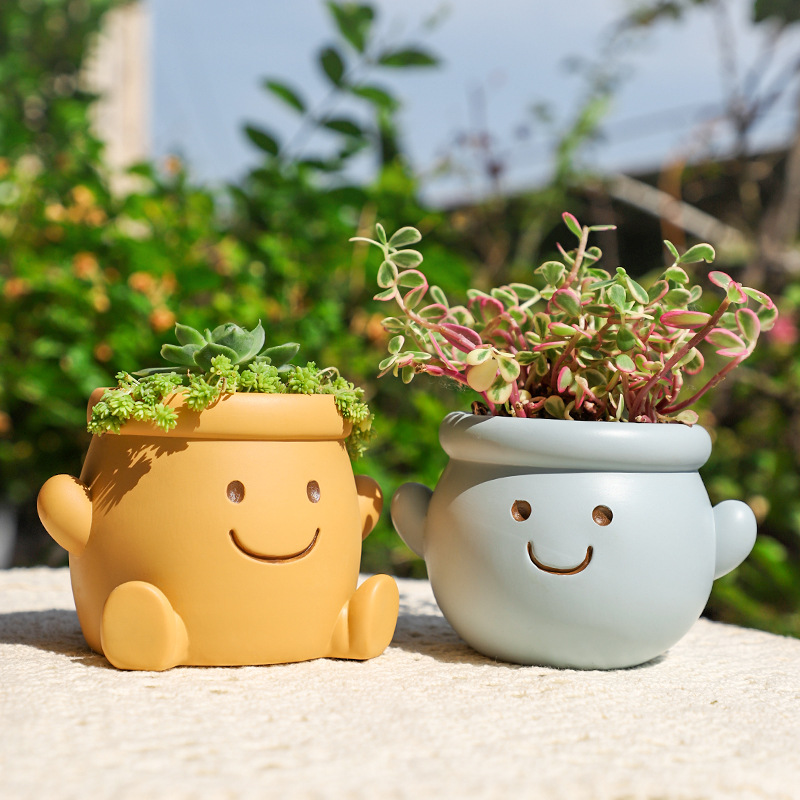 Chậu Cây Resin Chậu cây mọng nước mặt cười resin, chậu mini để bàn, trang trí sân vườn và ban công (RG-75)