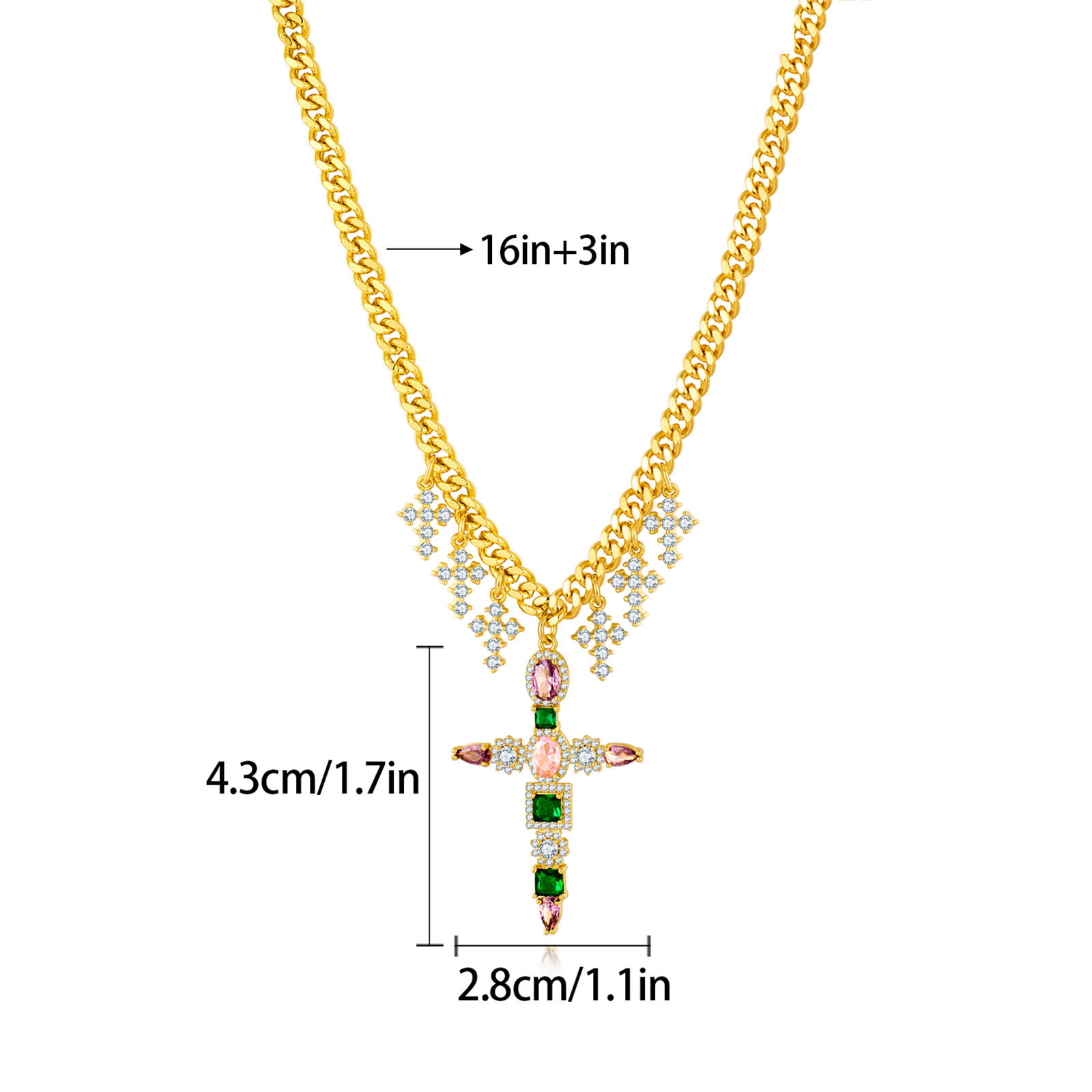 european-and-american-cross-border-jewelry-punk-style-cross-heart-diamond-love-cross-necklace-female-creative-design-sense-clavicle-chain