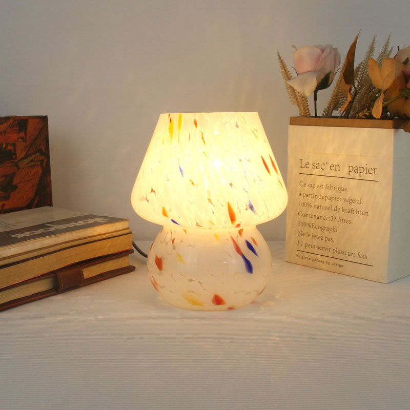 Lámpara de Mesa Decorativa con Patrón de Tinta, Adornos Modernos y Sencillos de Vidrio para Dormitorio, Lámpara de Noche Creativa con Atenuación de Tres Colores