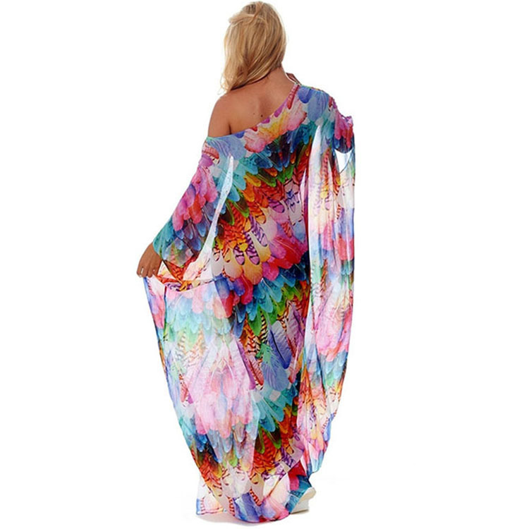 Playa blusa gasa pluma flor suelta robe playa vacaciones falda bikini protección solar ropa europea y americana xf37