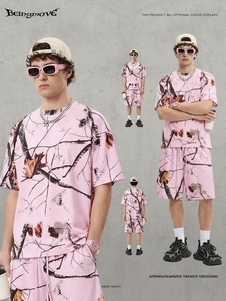 Calle secada| Verano Europa 240G ropa de hombre hoja de transferencia térmica camiseta de manga corta suelta deportiva secado rápido chaqueta para hombre