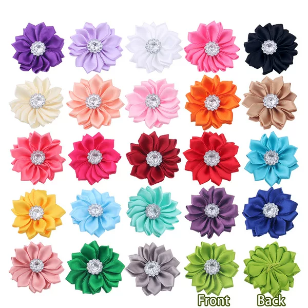 Children's jewelry accessories Sardin polyester multi-angle hand flower with drill DIY flower hair clip accessories 16 angle wholesale