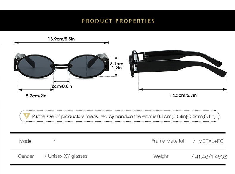 50g Weight Full Frame Glasses Structure Sunglasses Classification PC, UV400 Protection Lens Material Oval Frame Glasses Style Travel, Daily Occasion Geometric Pattern Unisex Gender Hip-Hop, Streetwear Style Grey, Gold Color Hip-Hop Streetwear Geometric PC UV400 Protection Oval Frame Full Frame Women's Sunglasses 3