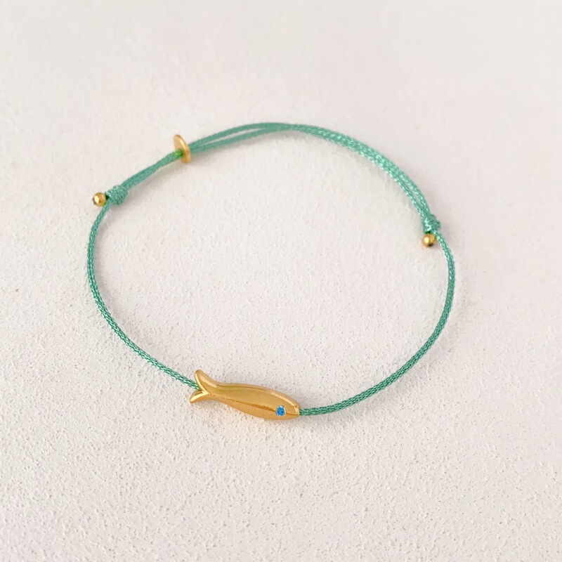 French-Style Retro Niche Blue Silk Thread Woven Gold Lucky Koi Fish Anklet Simple Versatile Bracelet Hand Rope