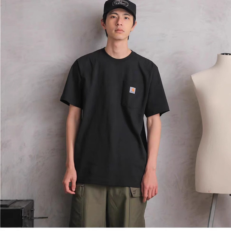 Carhartt Small Label Pure Color Work Flap Pocket Pants K87 Classic Loose Short-Sleeved T-Shirt for Men and Women Couples Trendy