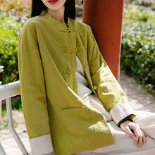 26春季棉麻中式复古国风苎麻立领盘扣衬衫女外套太极打坐服