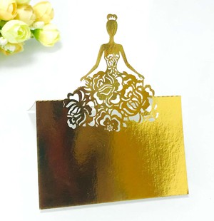Girl LOVE Valentine's Day decoration seat card laser hollow paper table card Pink name decoration lace card