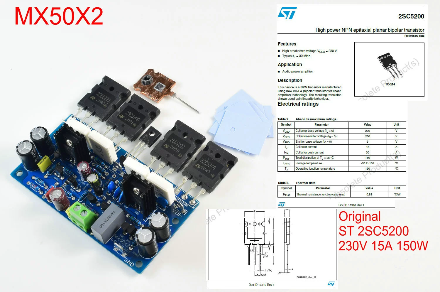 Blucksun MX50X2 двухканальный однонаправленный квазидополнительный усилитель мощности, двухплата, 200 Вт на 8 Ом
