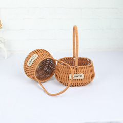 Handy Gift Basket, Wedding Gold, Wicker Handmade Flower Arrangement, Rose Packaging Basket, Hand-held Flower Basket