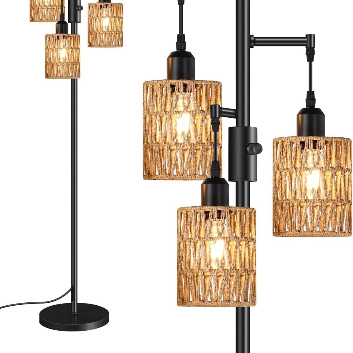 Transfronterizo Amazon estilo retrógrado estilo rústico americano jaula de pájaros de hierro forjado tres cabezas lámpara de piso sala de estar dormitorio