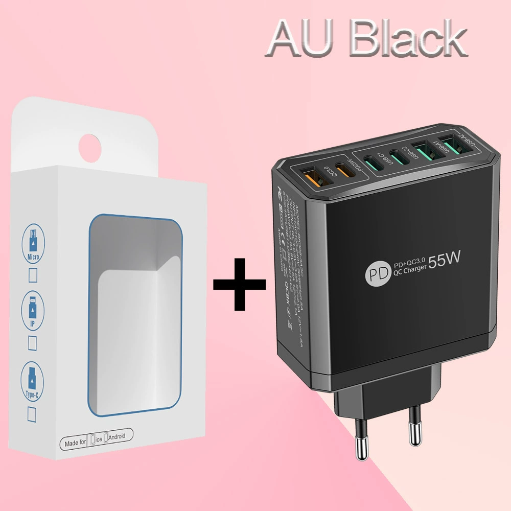 Быстрое зарядное для мобильного телефона 3PD+3USB, дорожный блок, стандарты PD55W QC3.0+PD25W