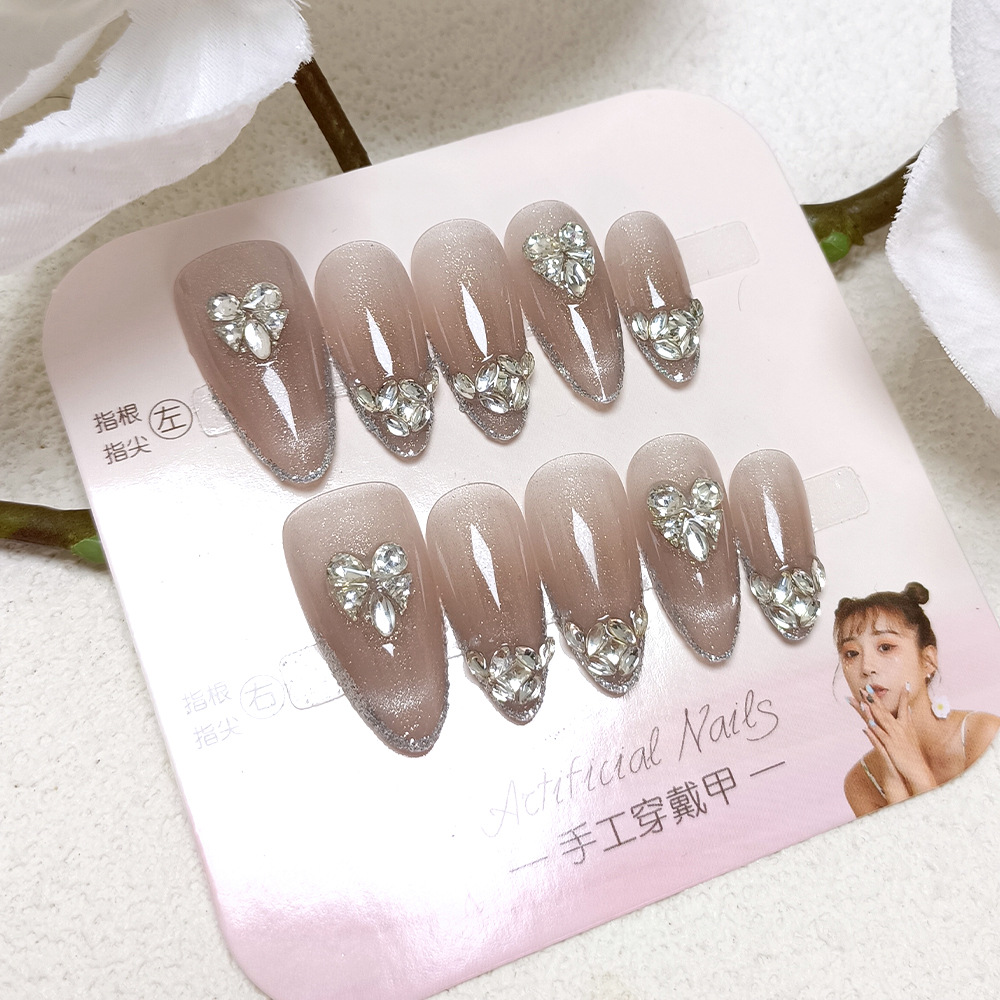 Uñas de uñas hechas a mano, 10 piezas, parche de uñas de ojo de gato de código dividido, armadura de desgaste de diamantes de galaxia brillante