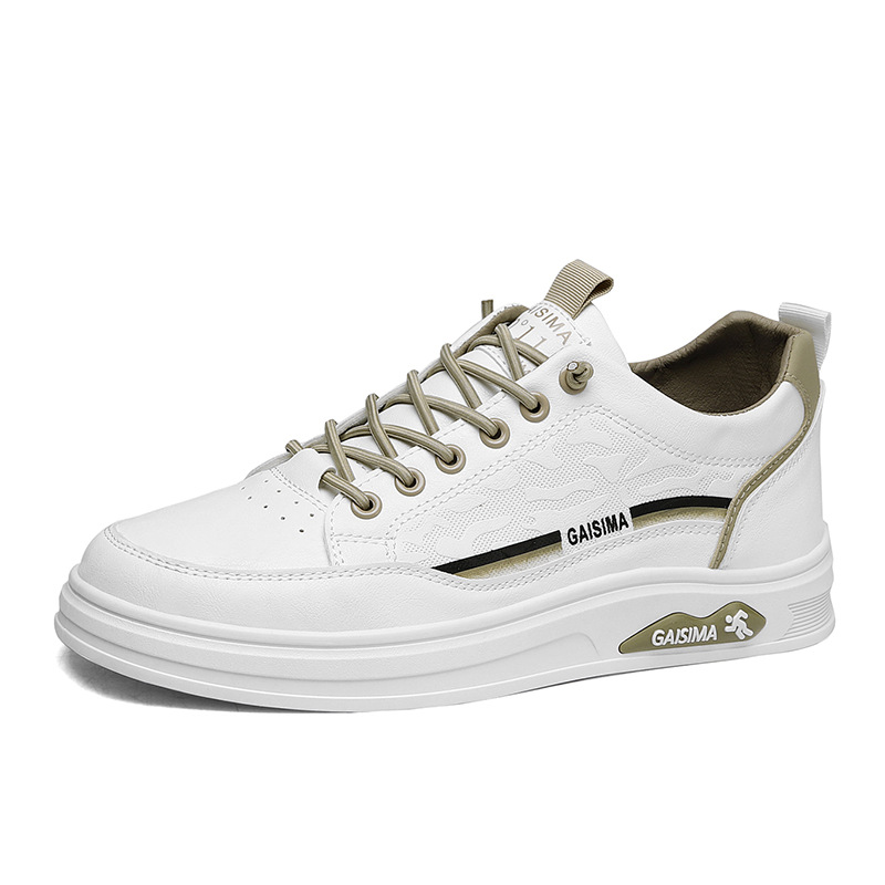 2025 primavera nuevo zapato de skate impermeable de cuero de un pie con suela suave aumentando la altura de los zapatos blancos casuales de moda estudiantiles