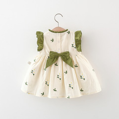 1-3歲夏季女童連衣裙新款韓版繡花蝴蝶結飛袖棉布裙洋氣公主裙2