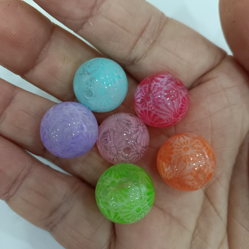 16mm镀UV云雾珠印雏菊圆珠 DIY手工串珠散珠串笔手机链饰品配件