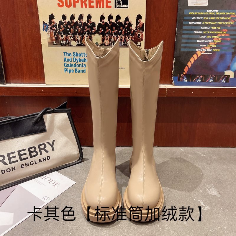 厚底高筒靴秋冬加绒长筒靴骑士靴小个子马丁靴女长靴新款中筒2025|undefined