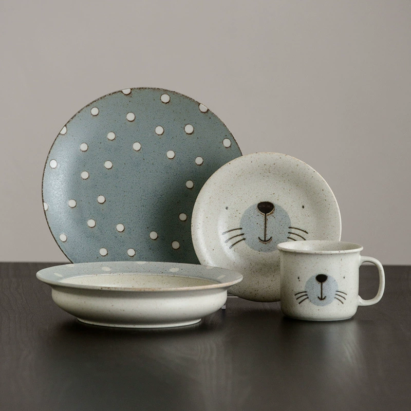 Набор из четырех предметов из плотной посуды для маленьких животных Meinaki в японском стиле Обеденная тарелка из сырой керамики в японском стиле Симпатичный стиль Домашний костюм