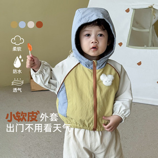 Children's Fashion Doll Tops 2025 New Autumn Boys' Style Patchwork Hooded Tops Baby Korean Autumn Clothes