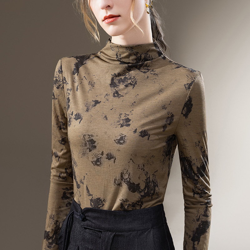 Camisa de fondo de cuello alto de las mujeres 2023 nuevas mujeres vintage impreso estilo occidental pequeña camisa elegante Cintura interior apretada superior image 4