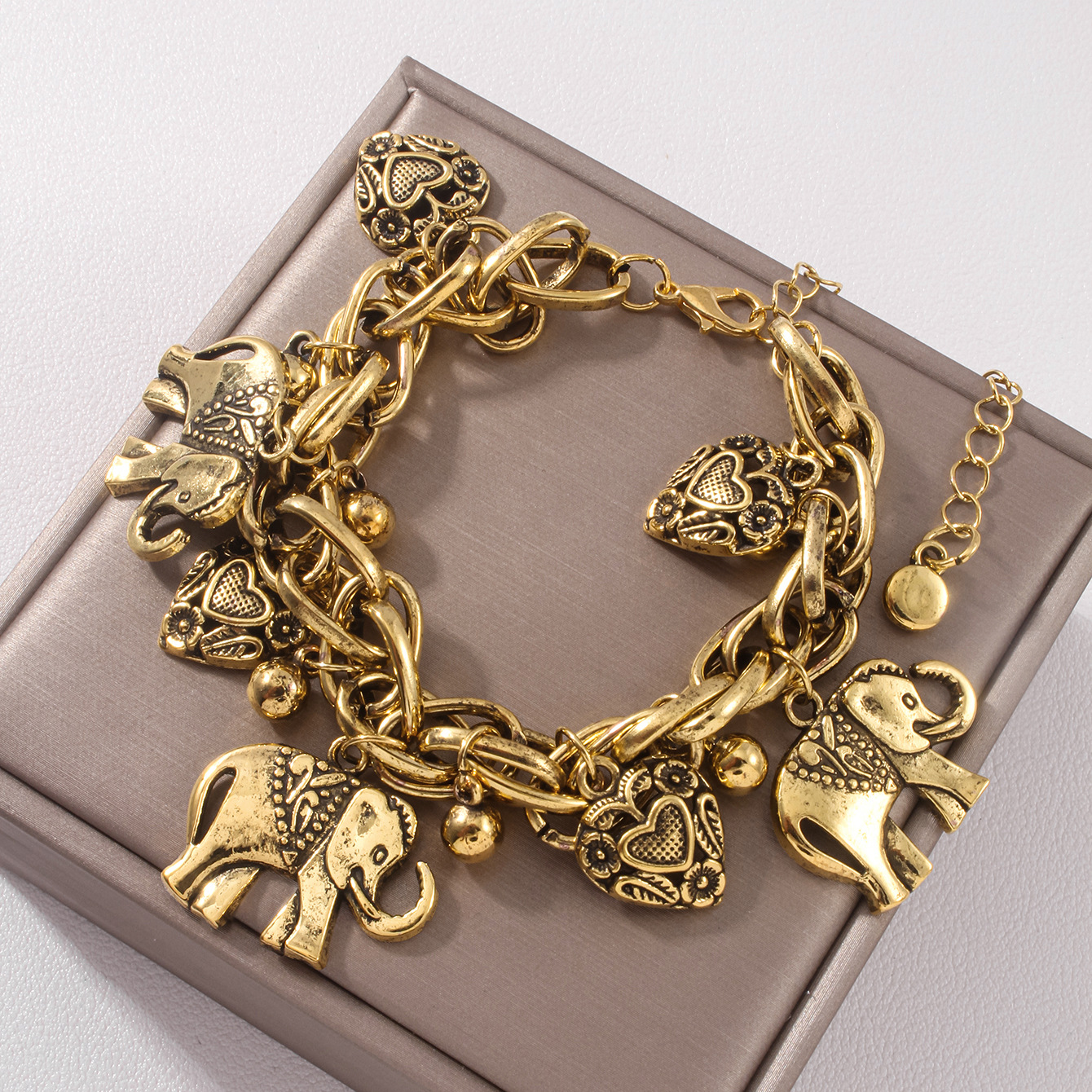 Alloy Chain Material 1 Piece Quantity Daily, Street Occasion Retro Heart Shape Elephant Alloy  Chain & Link Bracelets Wholesale