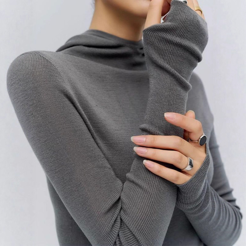 French Pressure-Free Knitwear 2025 New Design Hooded Slim-Fitting Bottoming Knitwear Wool Knitwear Autumn and Winter