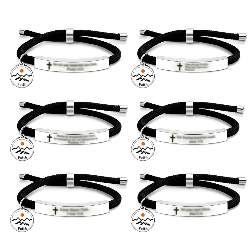 Cross-Border Hot-Selling Seed Stone Pendant with Adjustable Woven Bracelet and Curved Stainless Steel Engraved with Classic Inspirational Text Cross-Border Hot-Selling Seed Stone Pendant with Adjustable Woven Bracelet and Curved Stainless Steel Engraved with Classic Inspirational Text