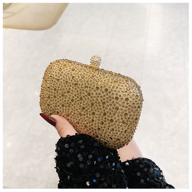 Bolsa de cena de estilo europeo y americano transfronterizo para damas brillante decoración de diamante tipo caja de mano elegante estilo de moda bolsa de cena