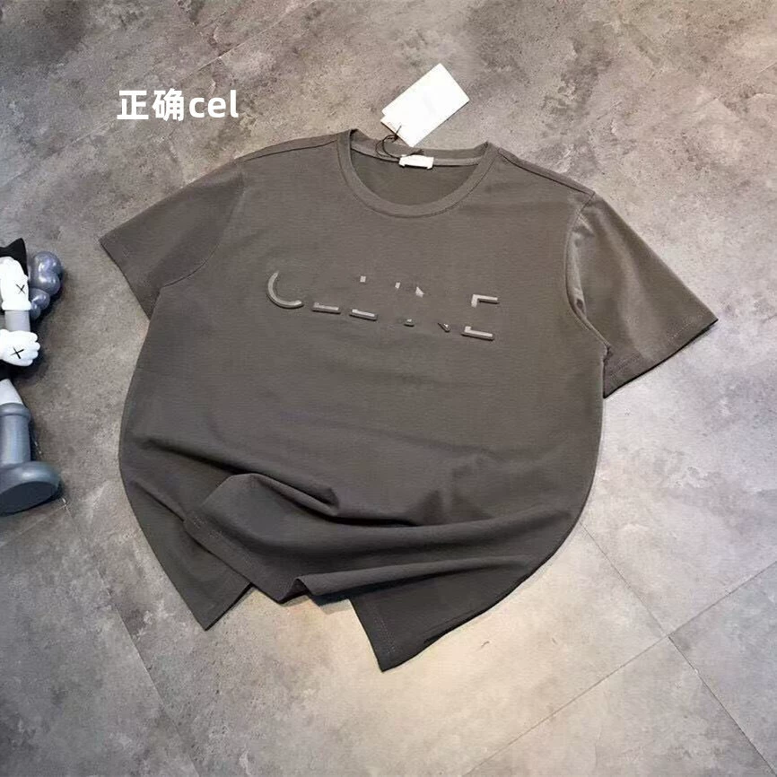 CEL 2025 стальная печать буквы с короткими рукавами мужская и женская пара футболки основы простой цвет с половиной рукава досуг трансграничная трансляция