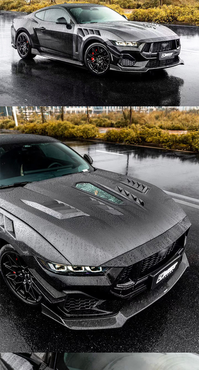 Suitable for Ford Mustang modifications: CMST carbon fiber front splitter, rear lip, side skirts, wind deflectors, hood, and fender flares